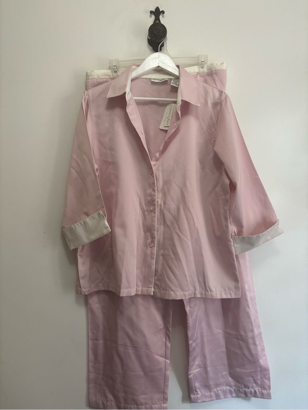 Vanity Fair Light Pink Satin Pajama Set with White Trim